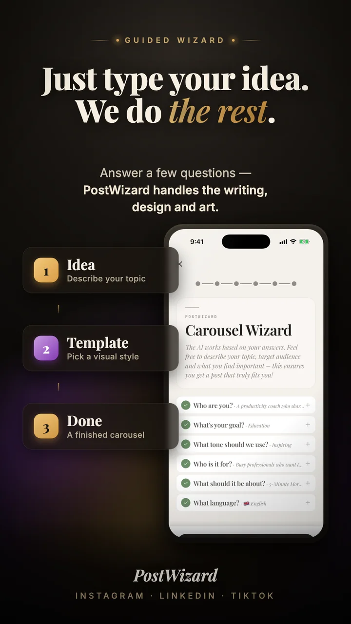 Just type your idea — PostWizard does the rest